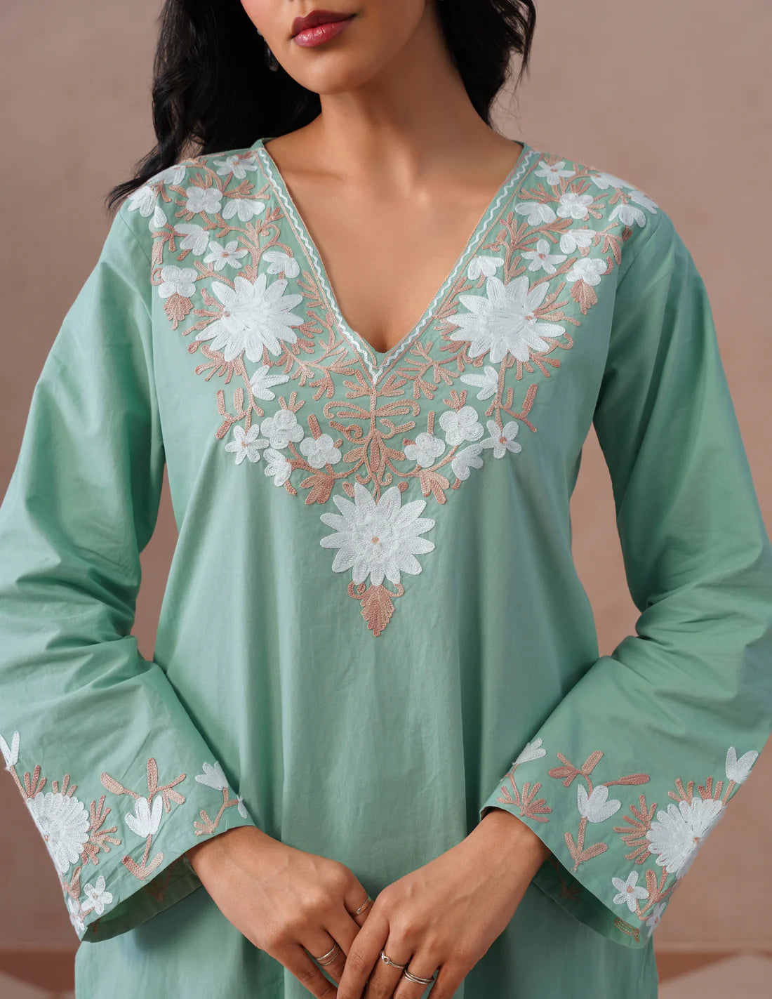 Black Kashmiri Embroidered Short Kurti for Women | Lavender Floral Work | Casual & Ethnic Wear