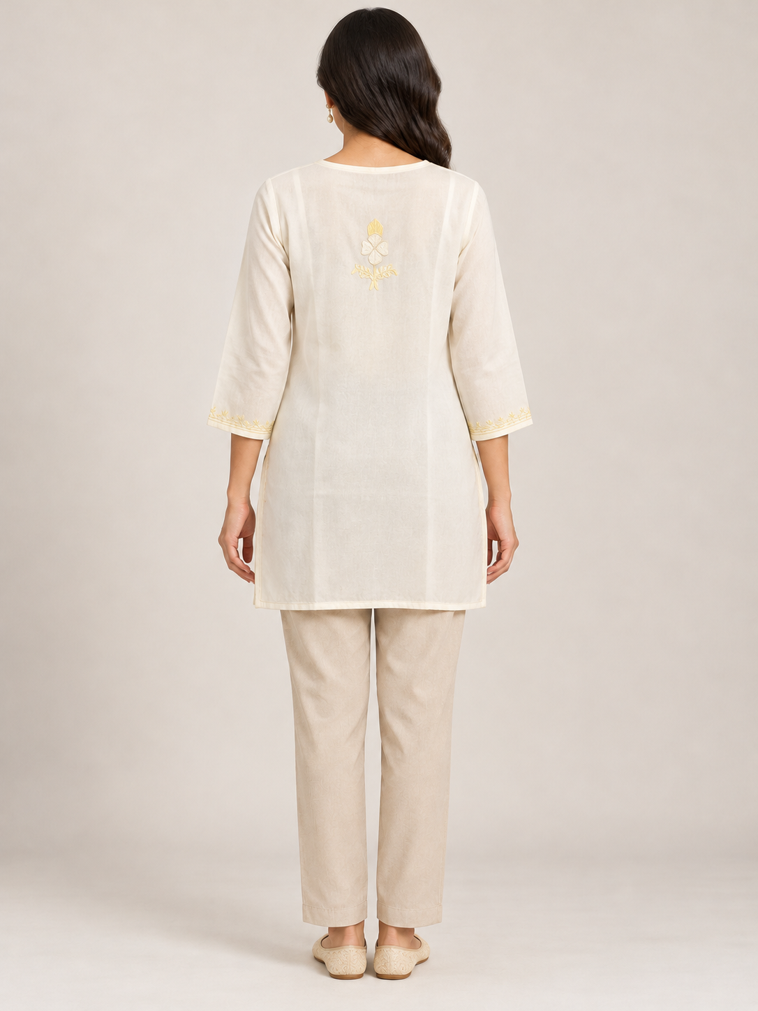 Kashmiri Aari Embroidered Cotton Kurti | Machine-Work | White – Vadi Roots